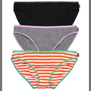 Bonds 3-Pack Cotton Hipster Panties Underwear Black Grey Orange Stripe NWT Sz. M